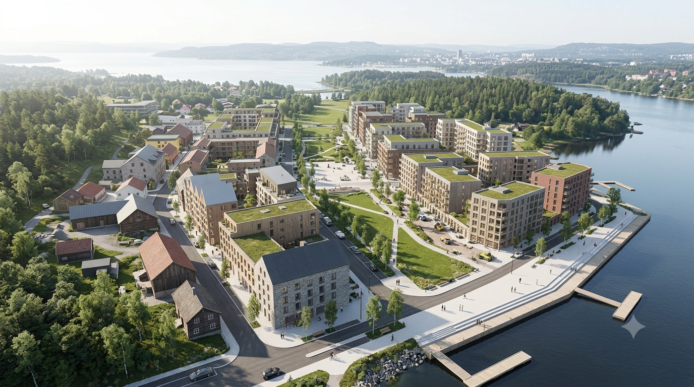 Vy över stadsdel under utveckling