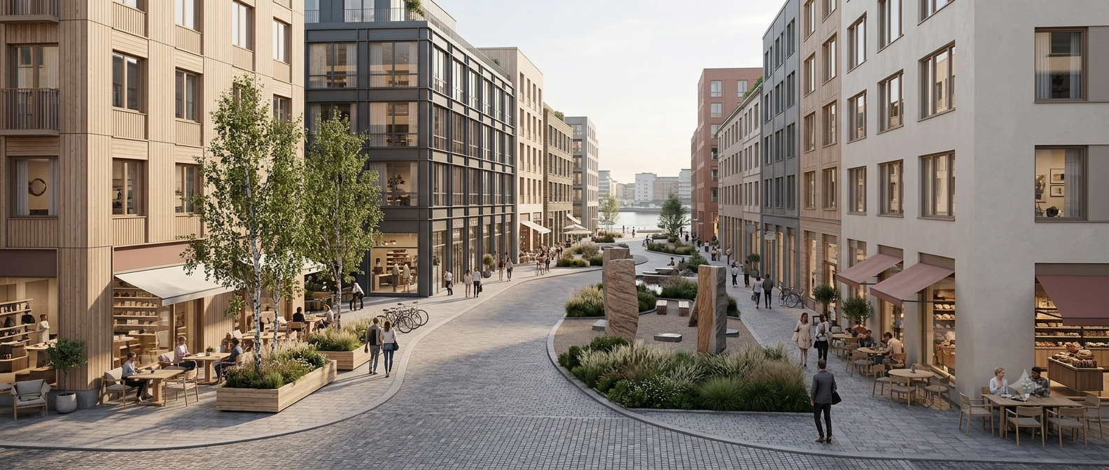 Attraktiv stadsmiljö med kommersiellt liv