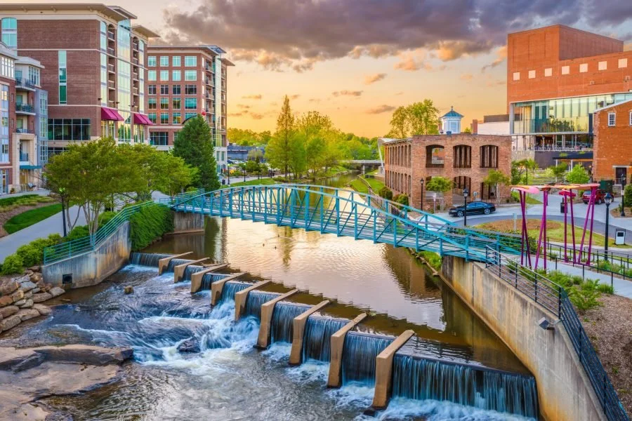 World-class dining and the iconic Falls Park on the Reedy in Greenville, SC, a sophisticated city experience just 35 minutes from Riverdaze.
