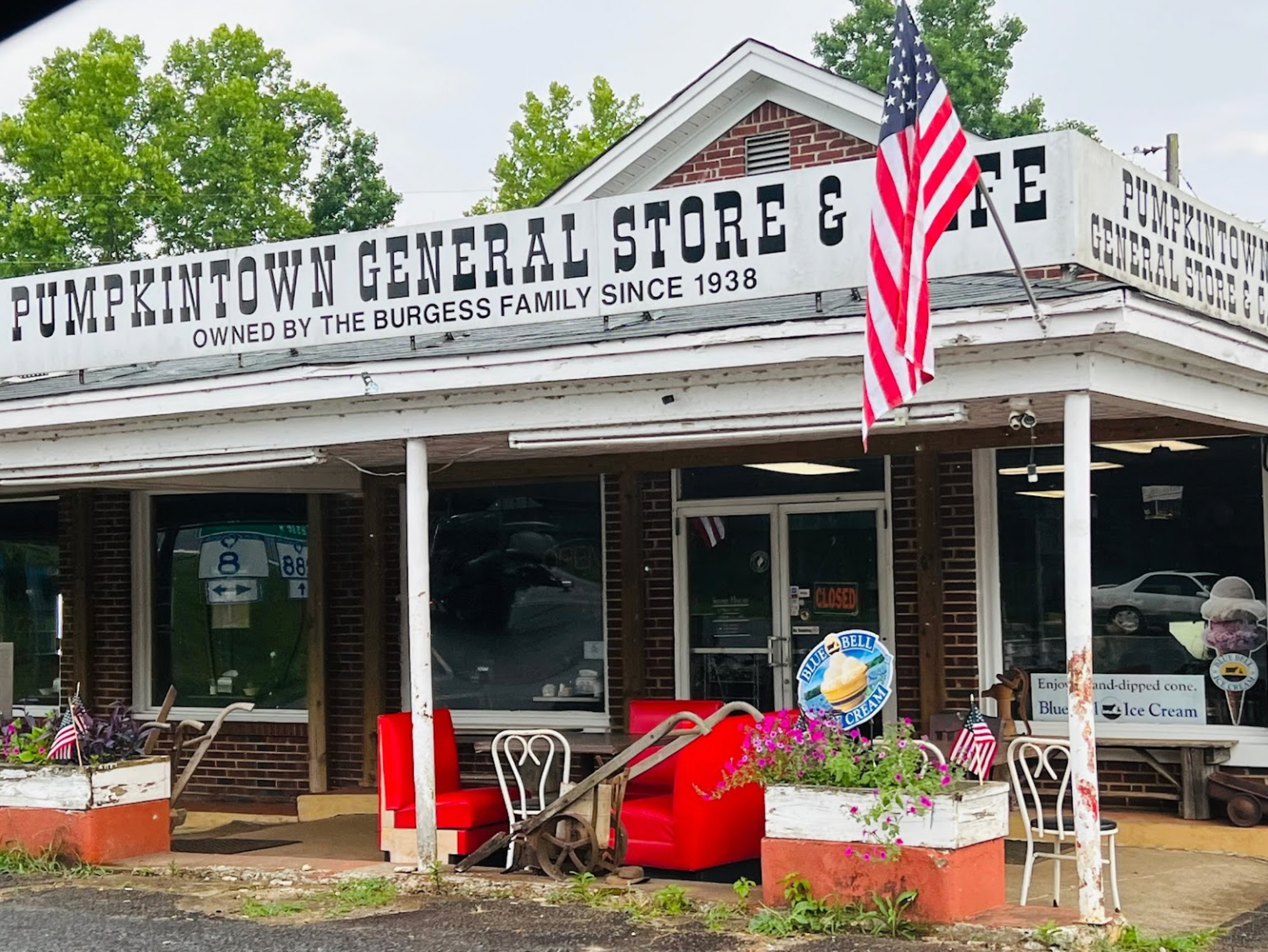 Local charm and essentials at the historic Pumpkintown General Store, a convenient landmark for guests staying at Riverdaze.