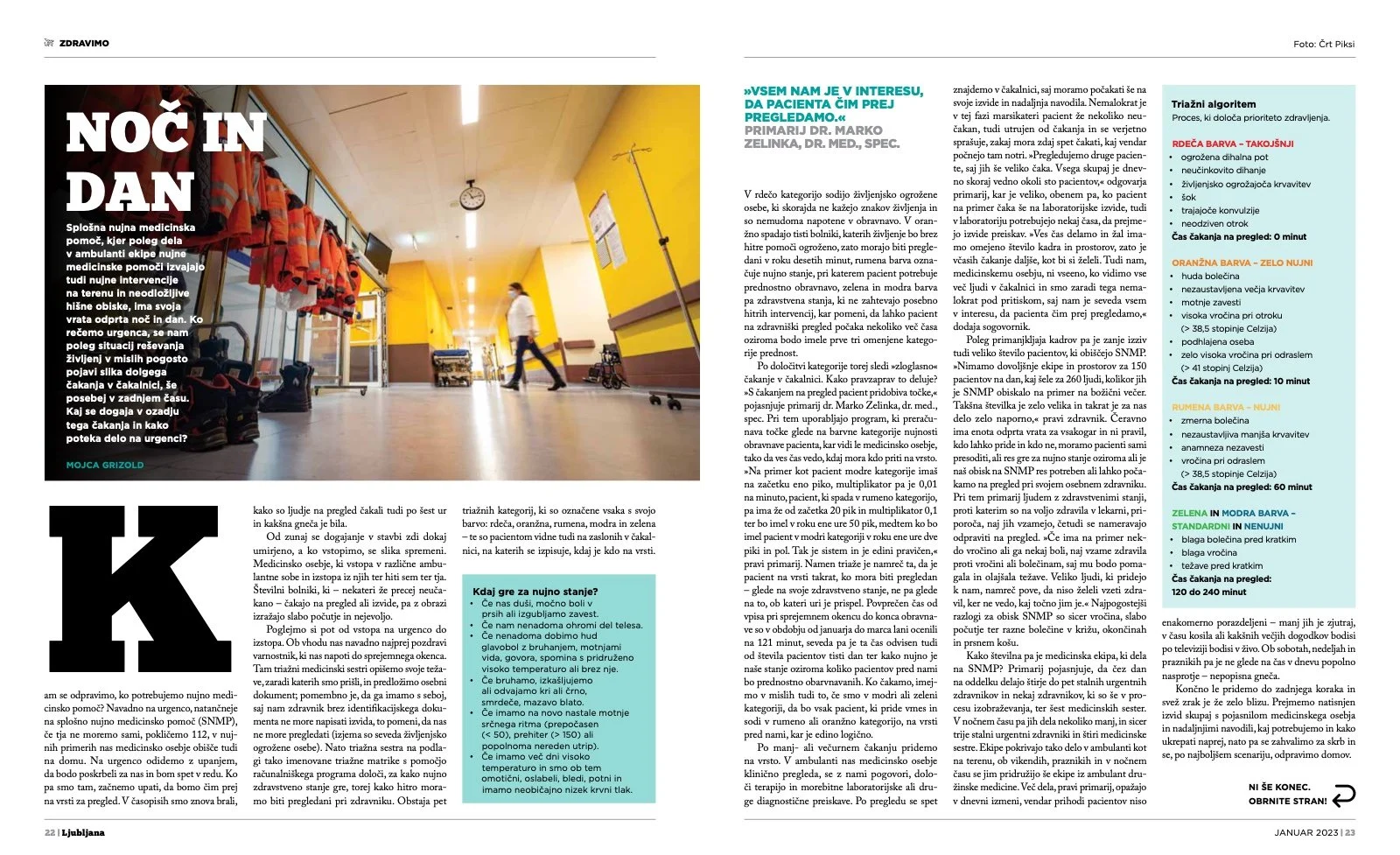 Published spread Noč in dan, pages 22–23 of Ljubljana, January 2023.