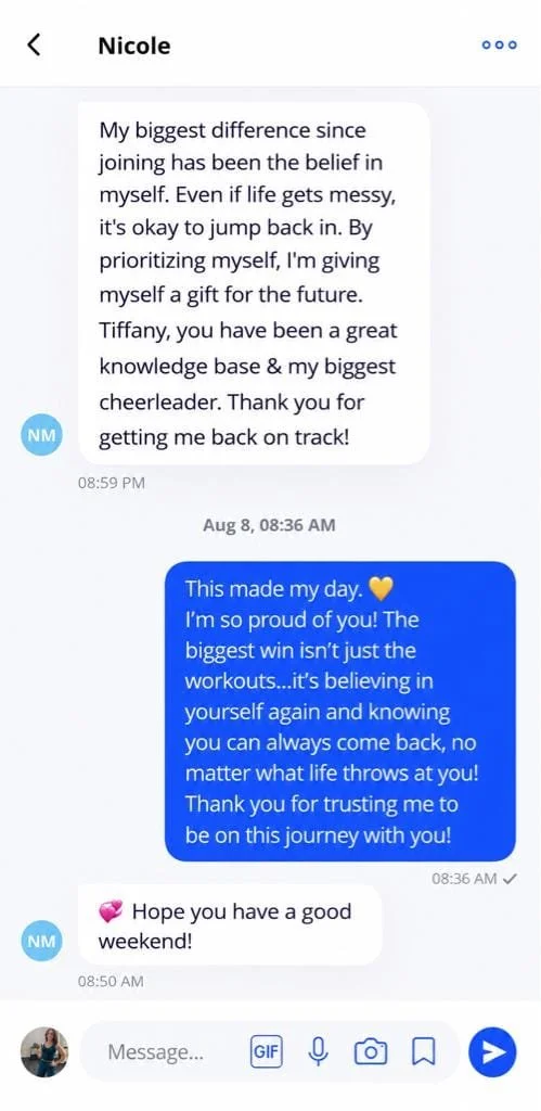 Personal coaching and direct messaging inside the Midlife Movement app