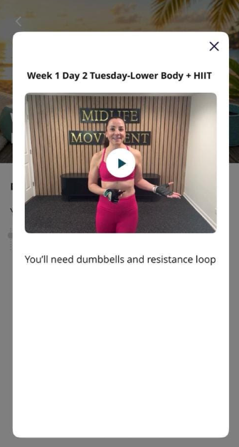 Workout video displayed inside the fitness app