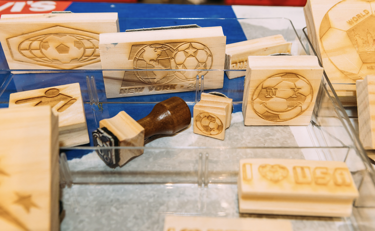 Curated set of custom stamps at the Levi's denim customization workshop in New York