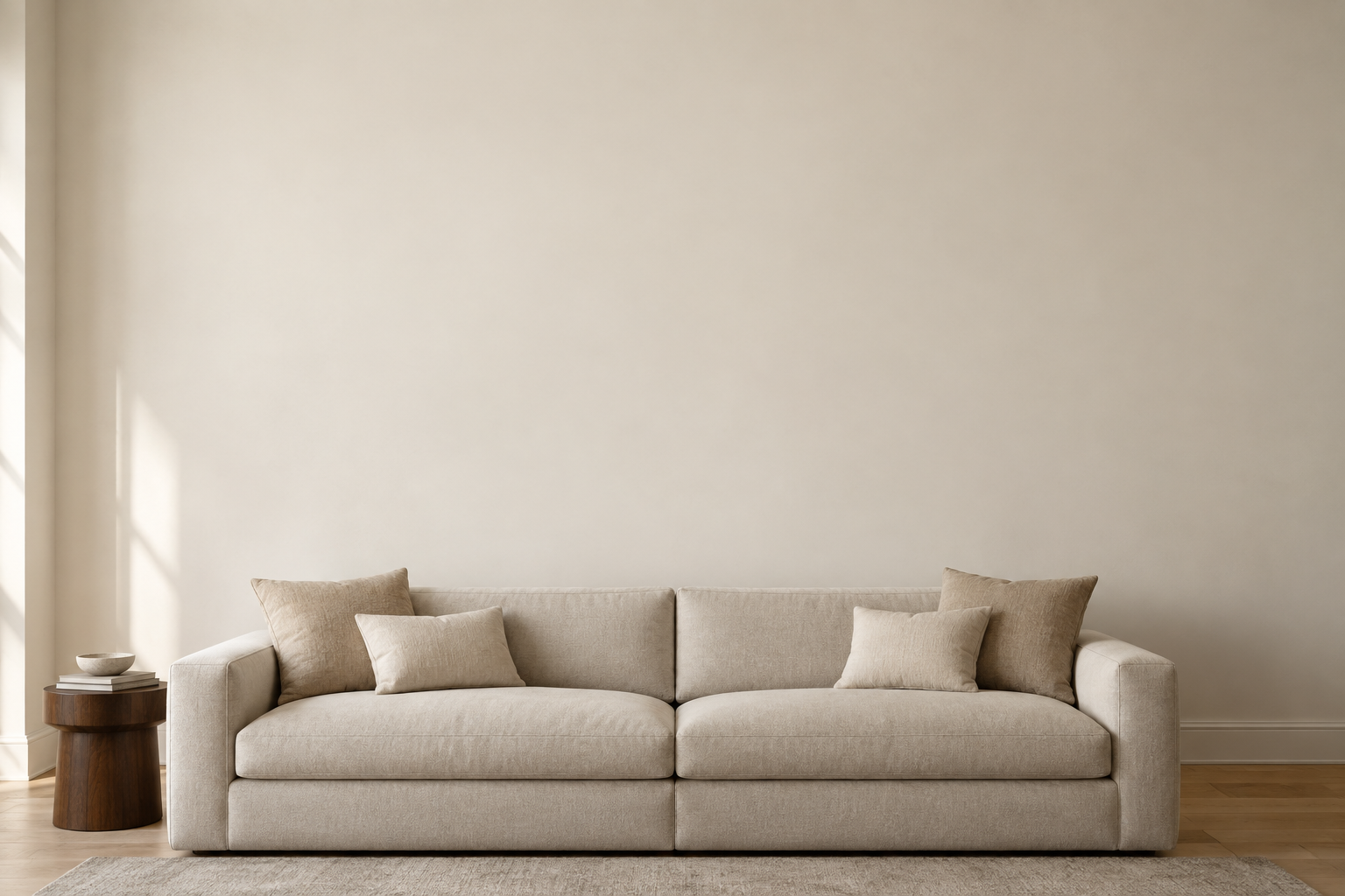 Illustrative living room with linen sofa