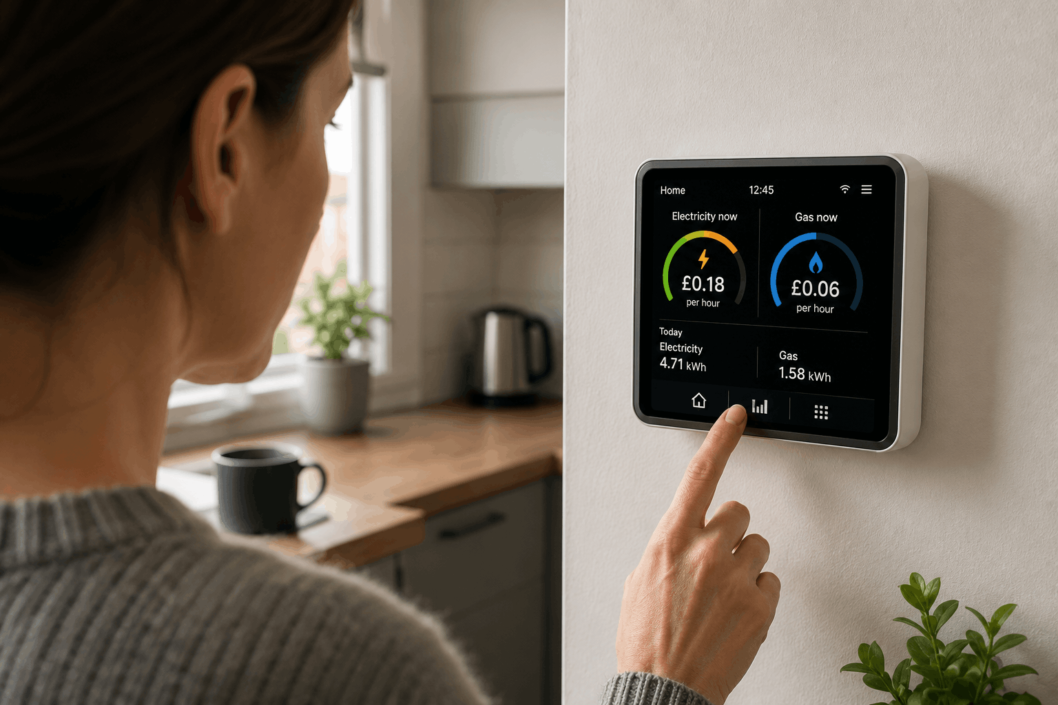 Household smart meter showing electricity and gas usage