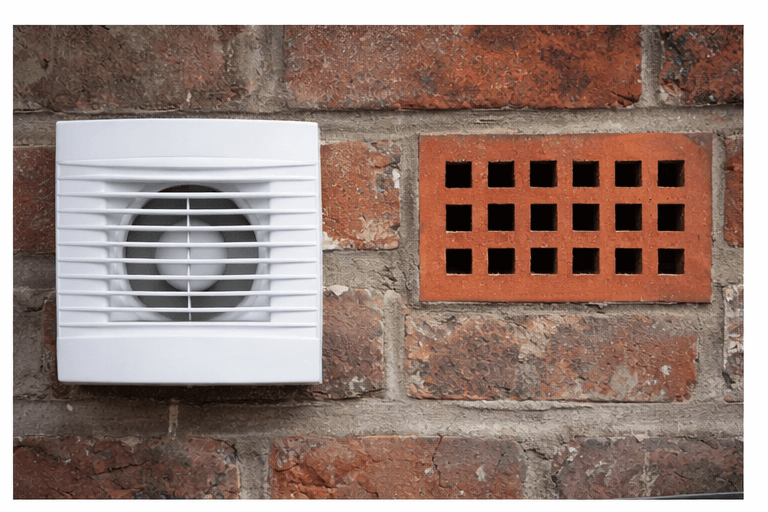 Airbrick ventilation in a traditional UK brick wall, supporting airflow to reduce condensation risk in older homes.