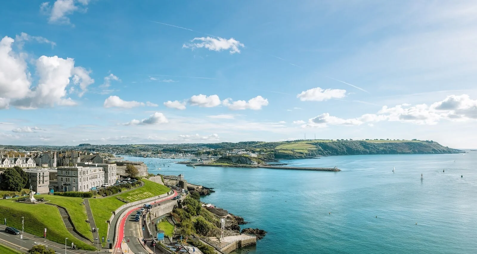 Plymouth coastline on a mild winter day, illustrating the city’s maritime climate.