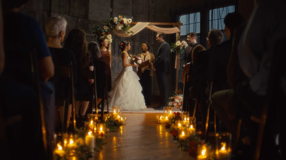 Dynatrace “No Worries” campaign 6-second cutdown wide shot of an indoor wedding scene