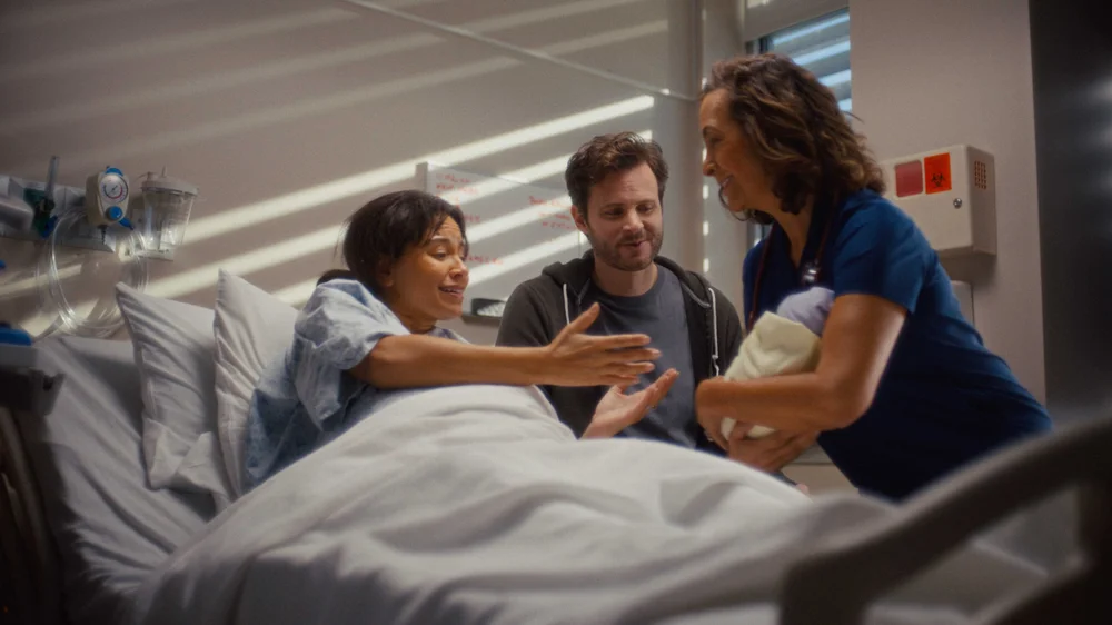 Dynatrace “No Worries” campaign 6-second cutdown showing a baby being handed to a mom in the hospital
