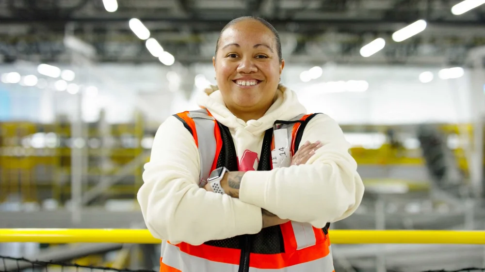 Amazon site General Manager Leilani Estavan in Las Vegas featured in internal communications documentary video.