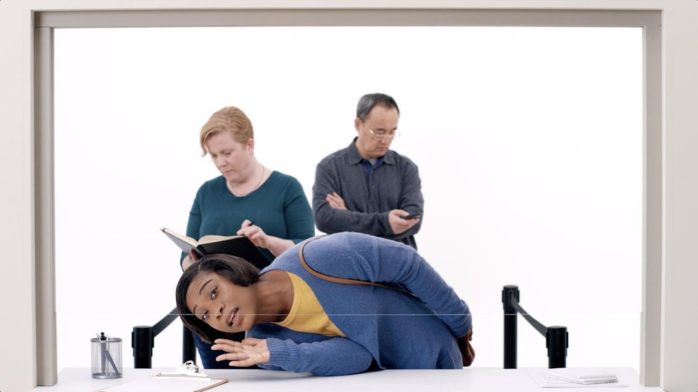 PillPack TV Commercial white cyc studio video woman at counter looking for pharmacist