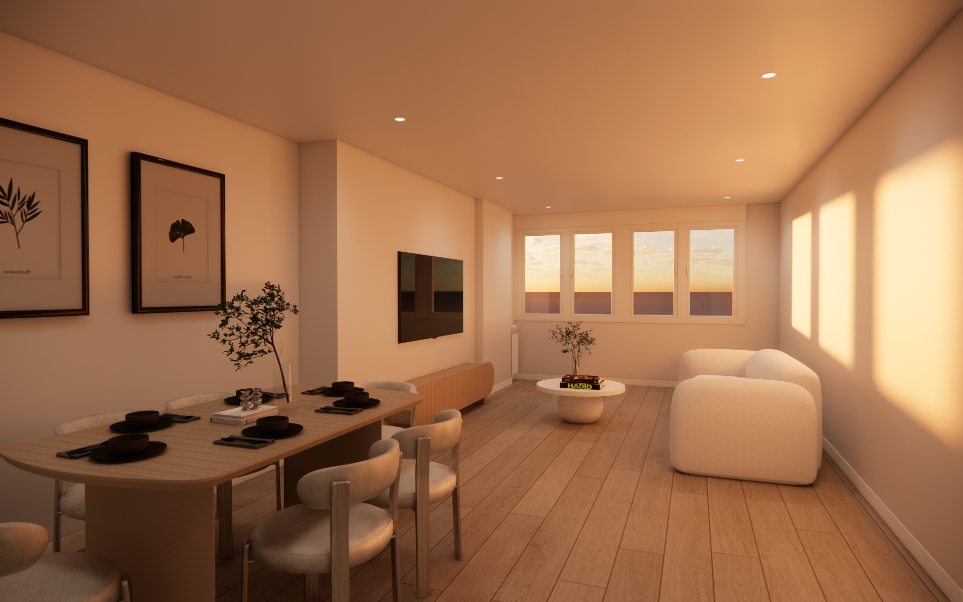 Detalle de materiales e iluminaci&oacute;n en render de reforma