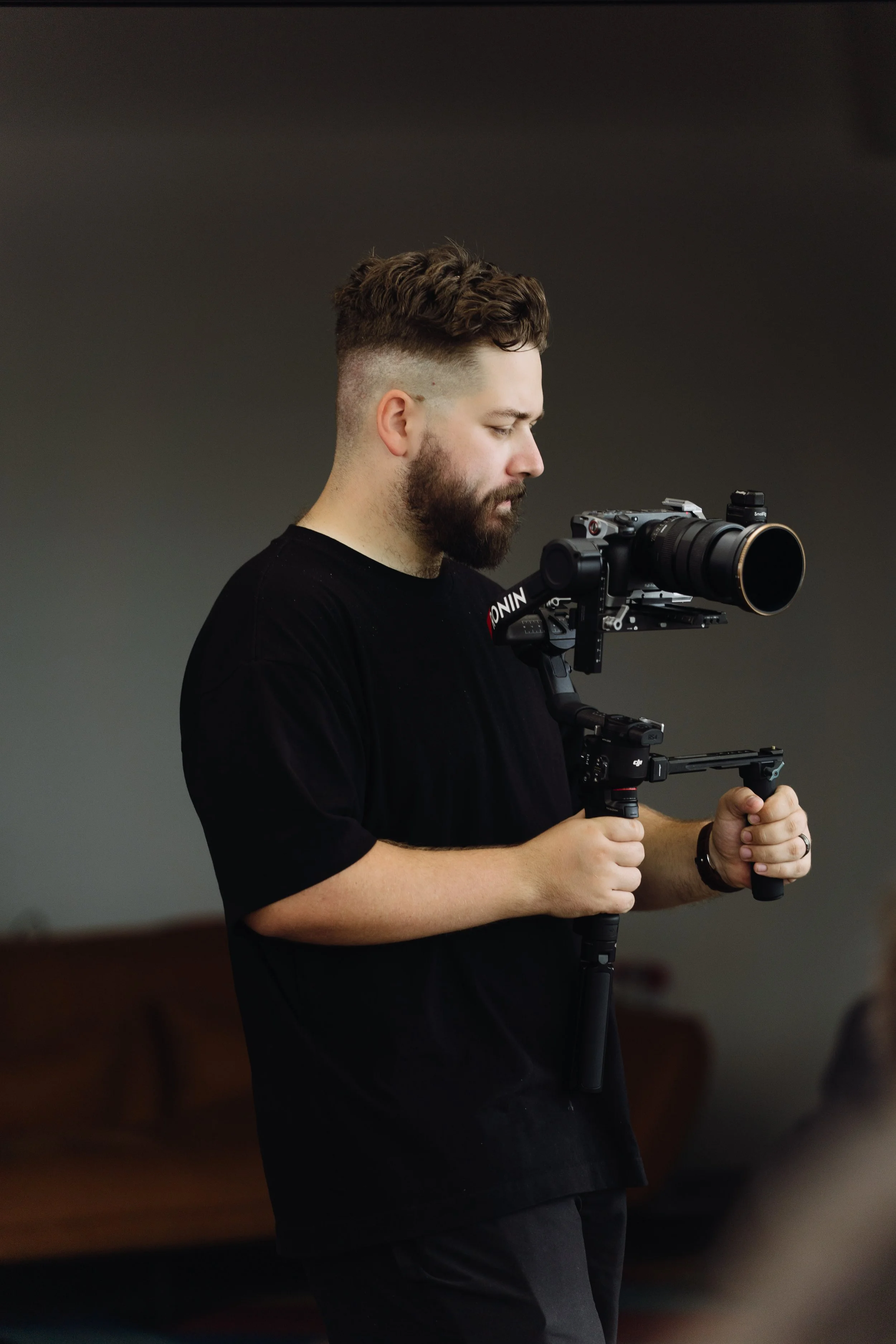 Joseph Fay operating a camera rig