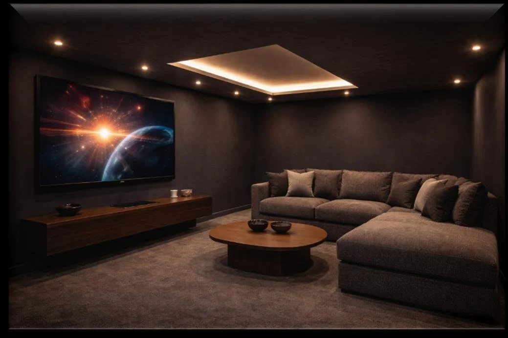 Private cinema room conversion with LED lighting - The Chic Relic UK
