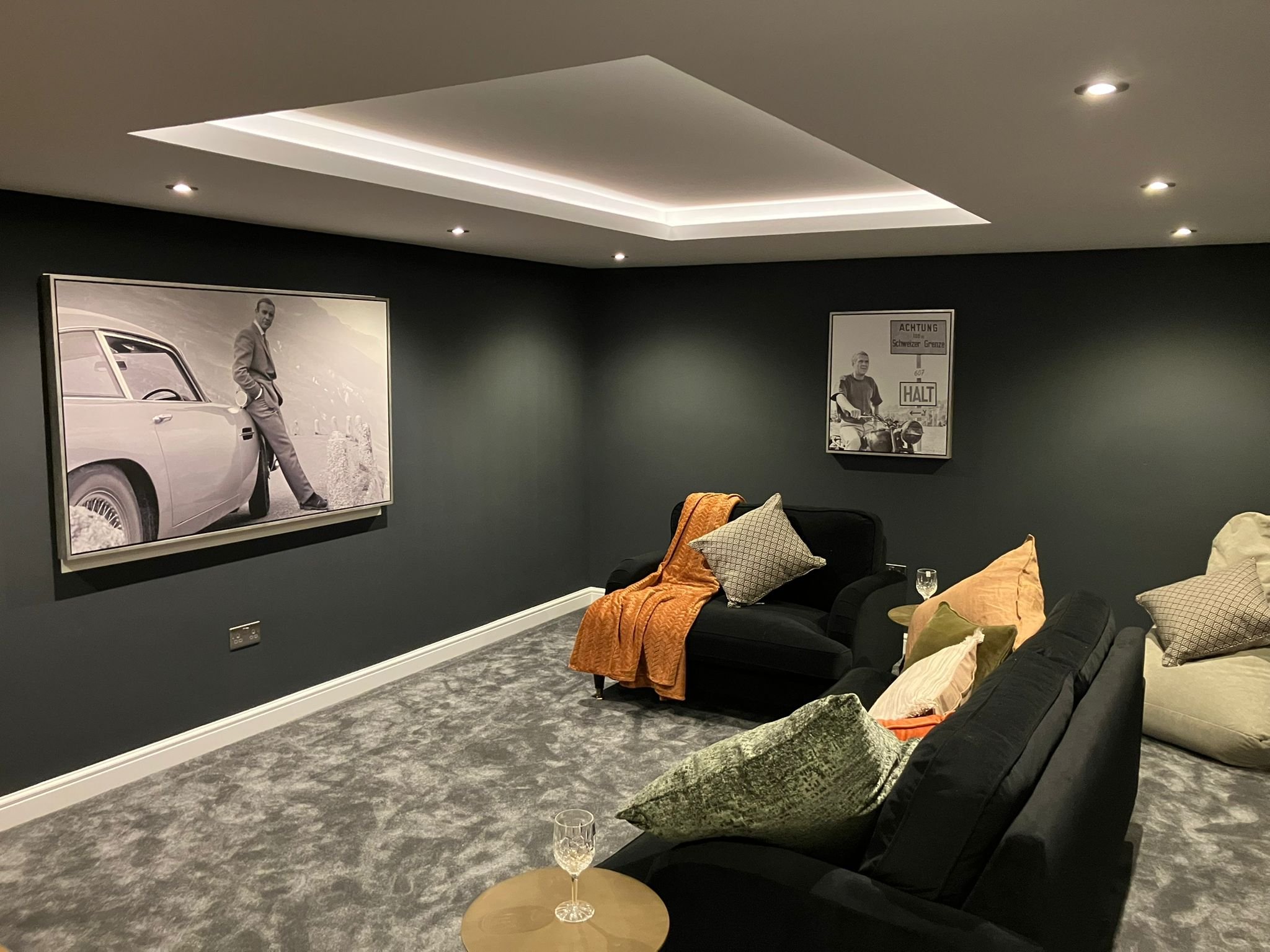 Private cinema room conversion with LED lighting - The Chic Relic UK