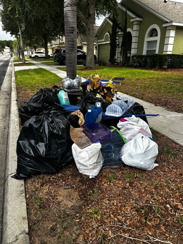 Trash bags at the curb before pickup