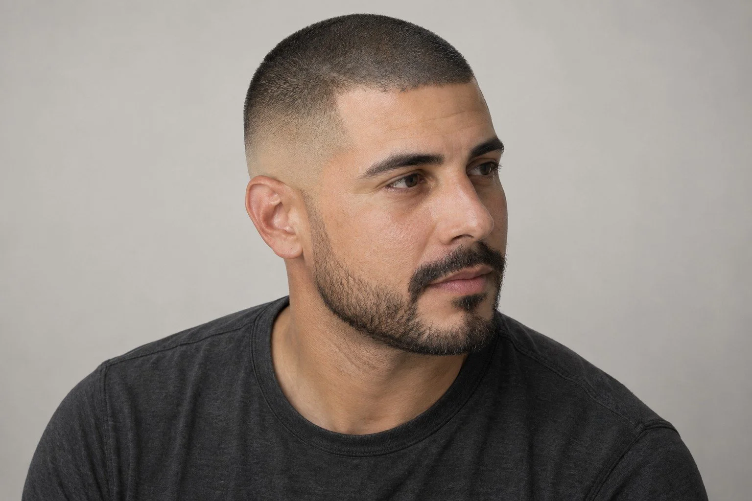 Actual scalp micropigmentation result paired with a buzz cut and skin fade