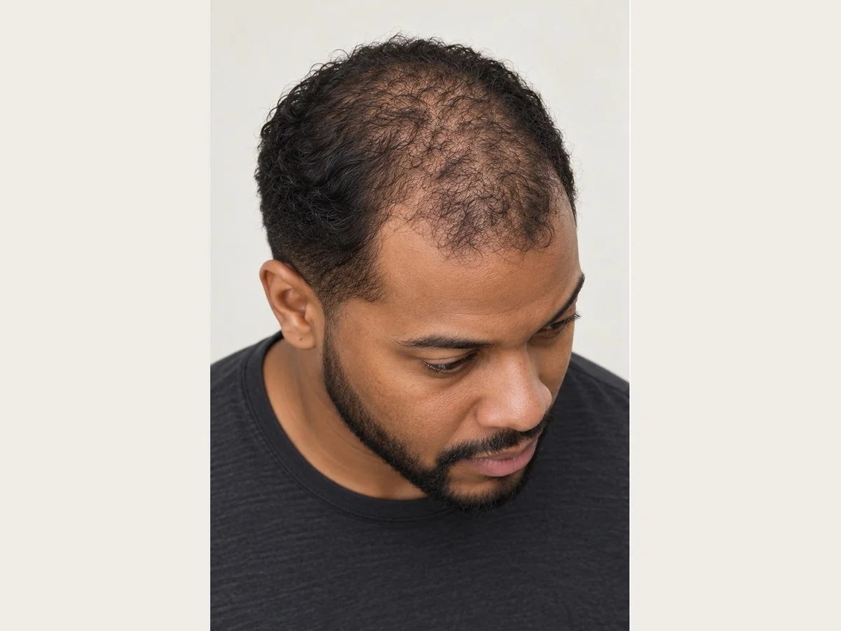 AI-generated visualization of the same man after scalp micropigmentation density enhancement