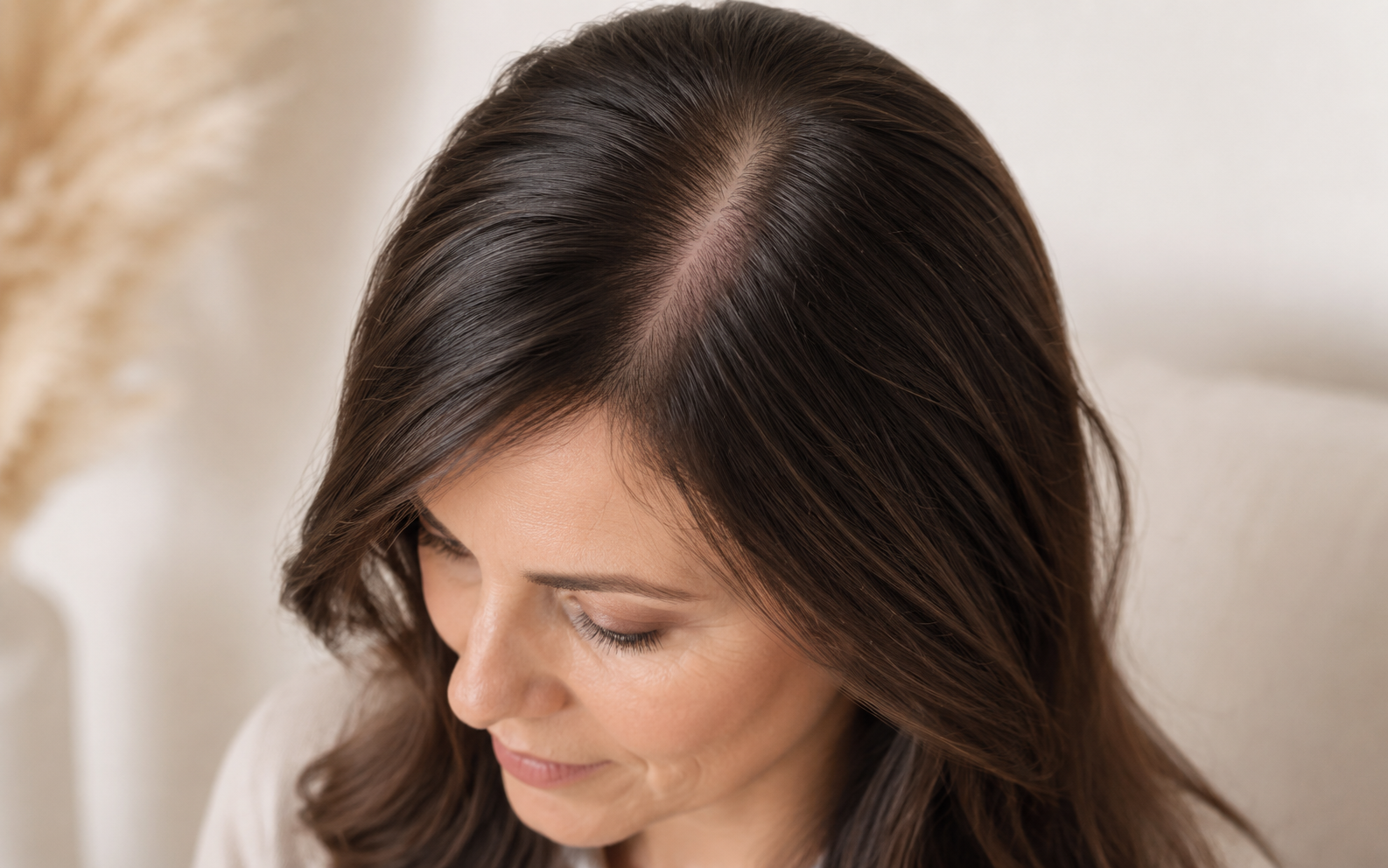Woman exploring hair loss and thinning hair resources