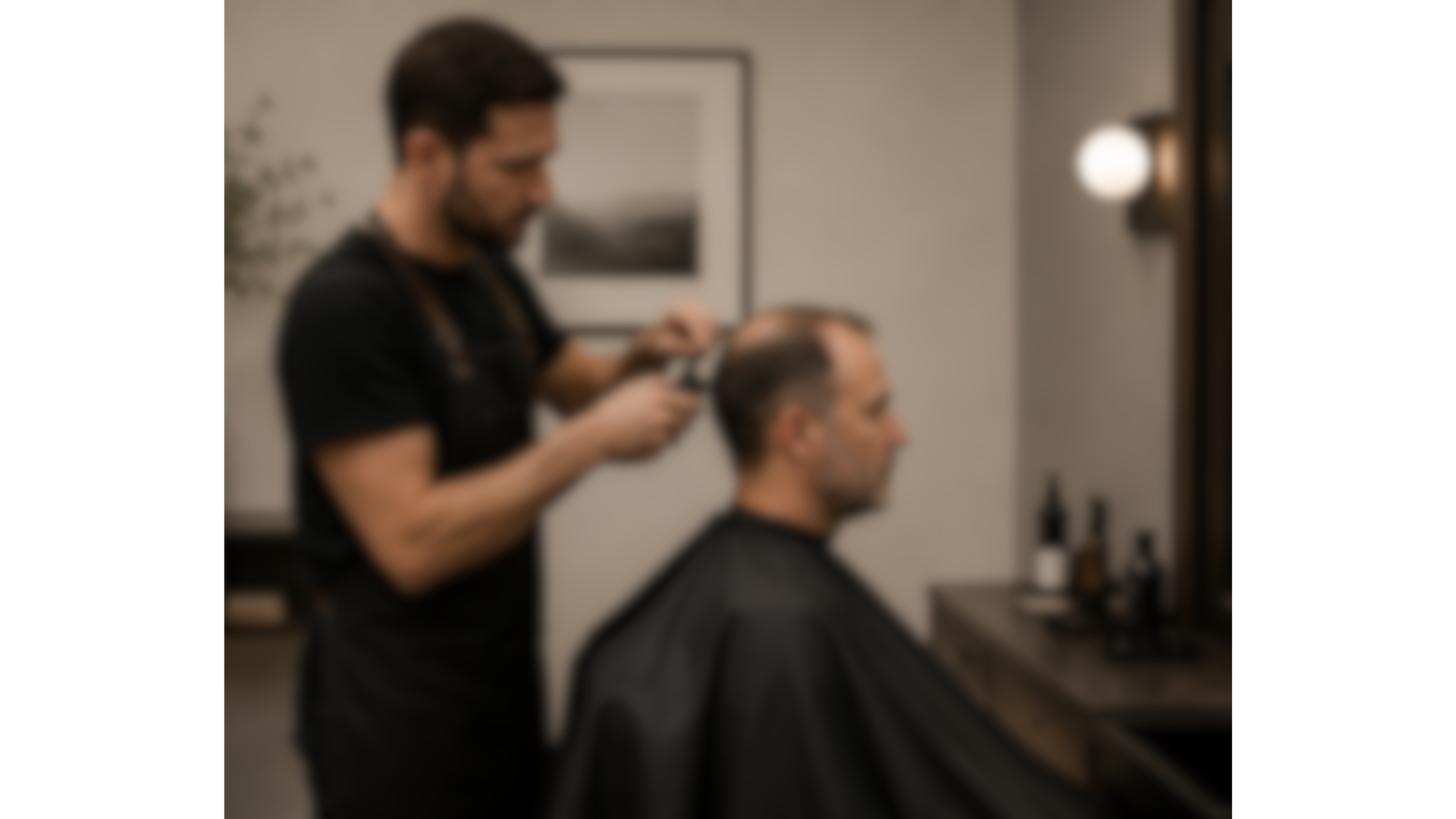 Man Receiving Hair Cut from Barber/Hair professional