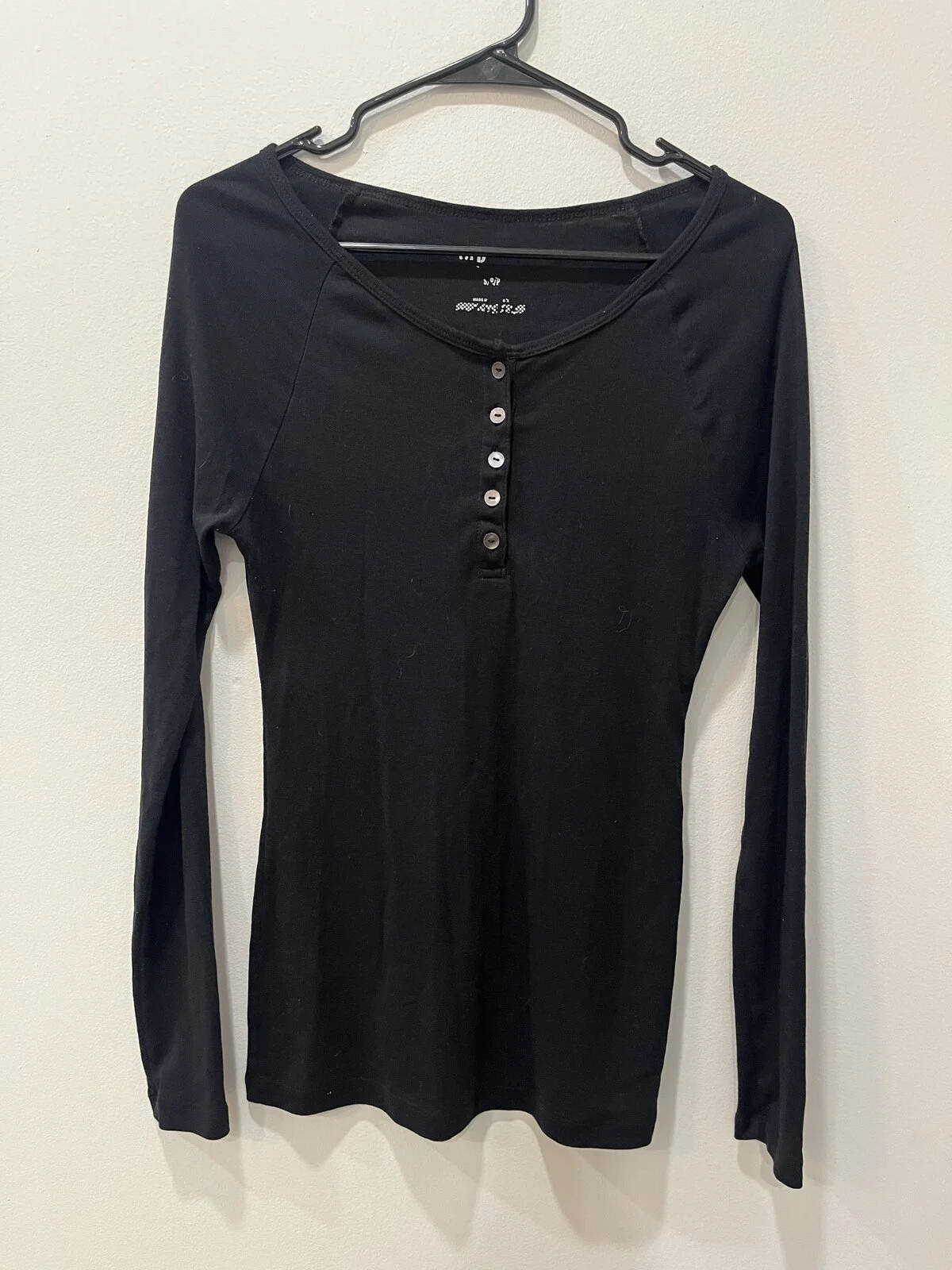 Black Long Sleeve Henley Top