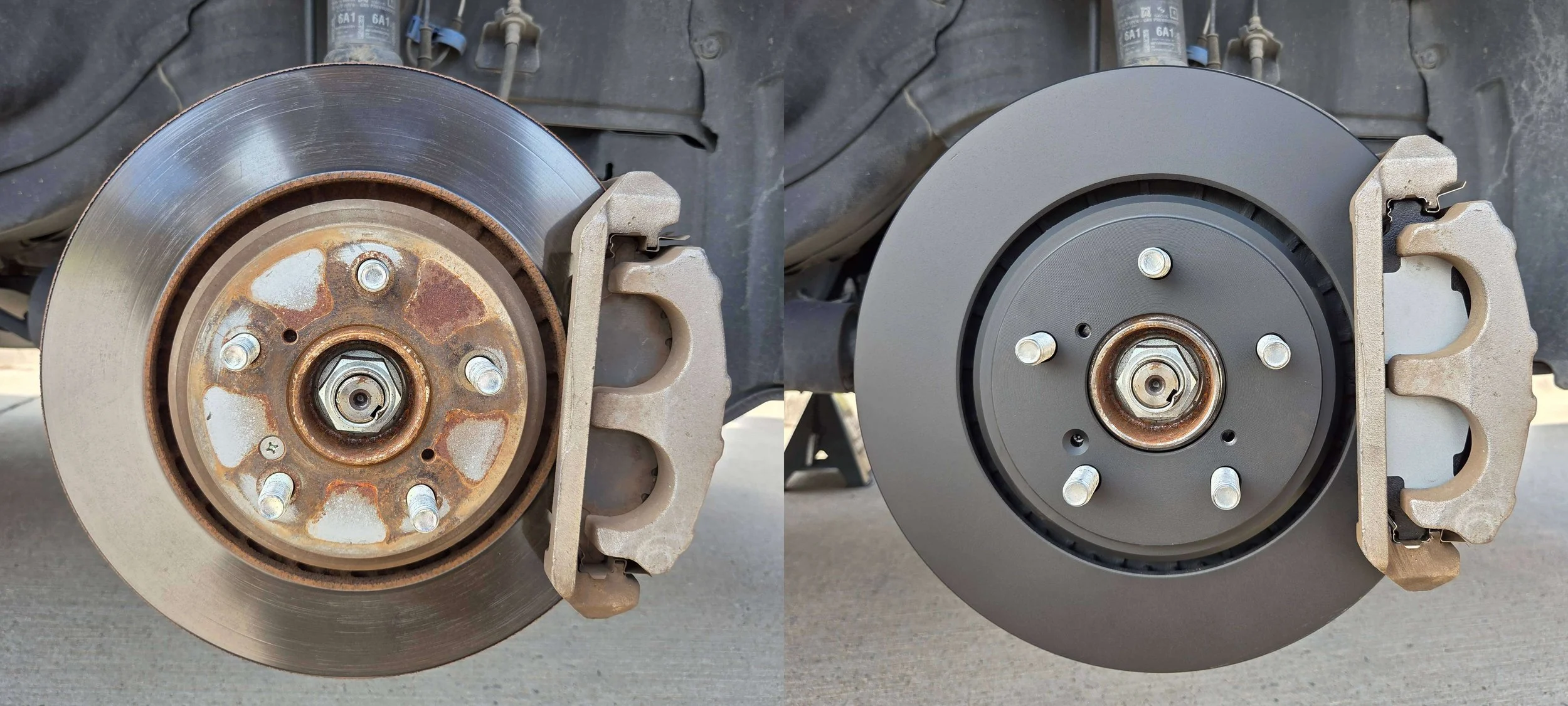 Before and after brake pad and rotor replacement in Plano, TX