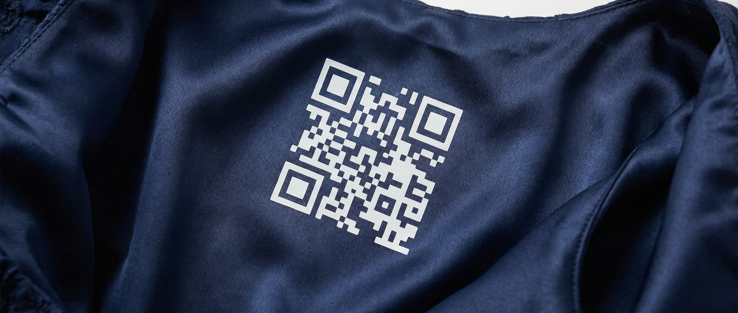 Heat pressed QR code on a Love, Emma garment