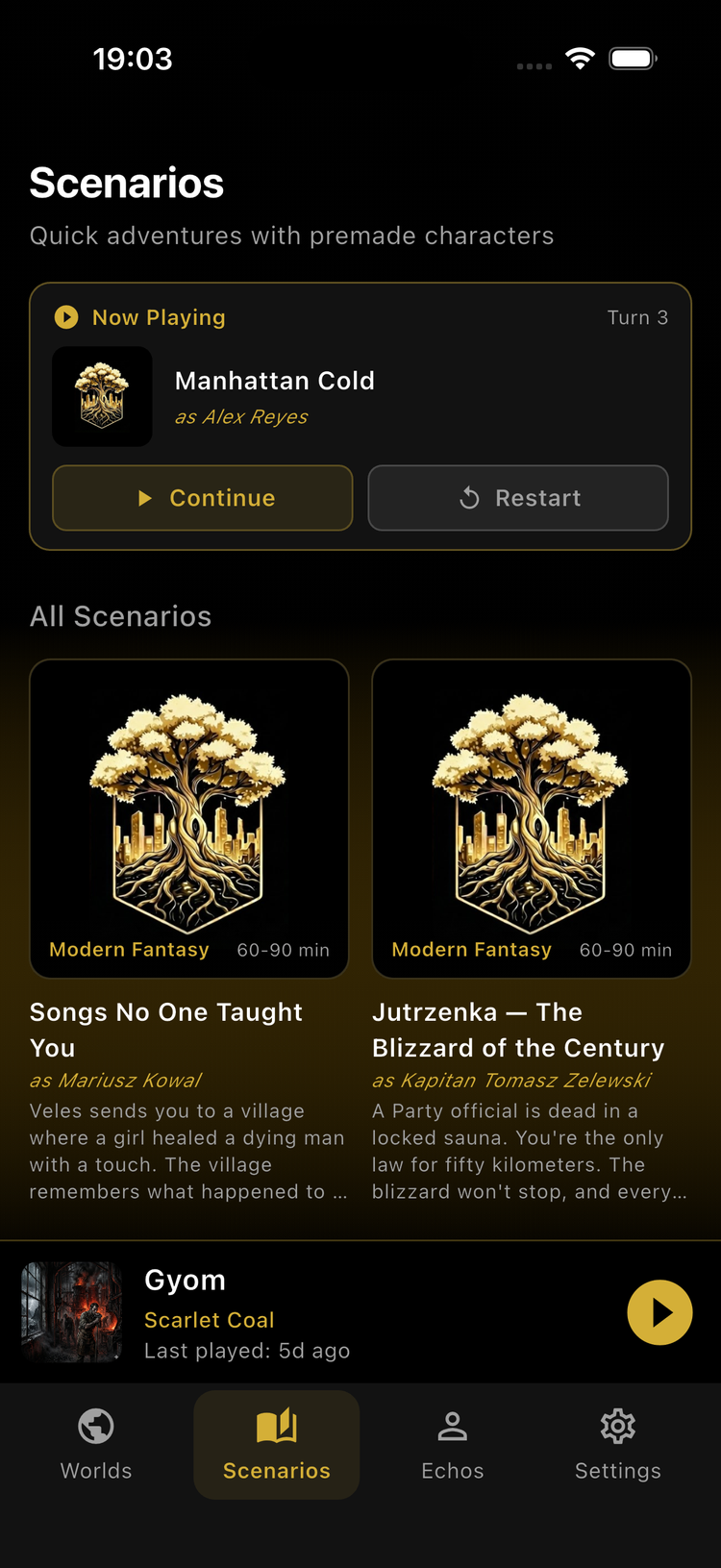 Scenarios tab