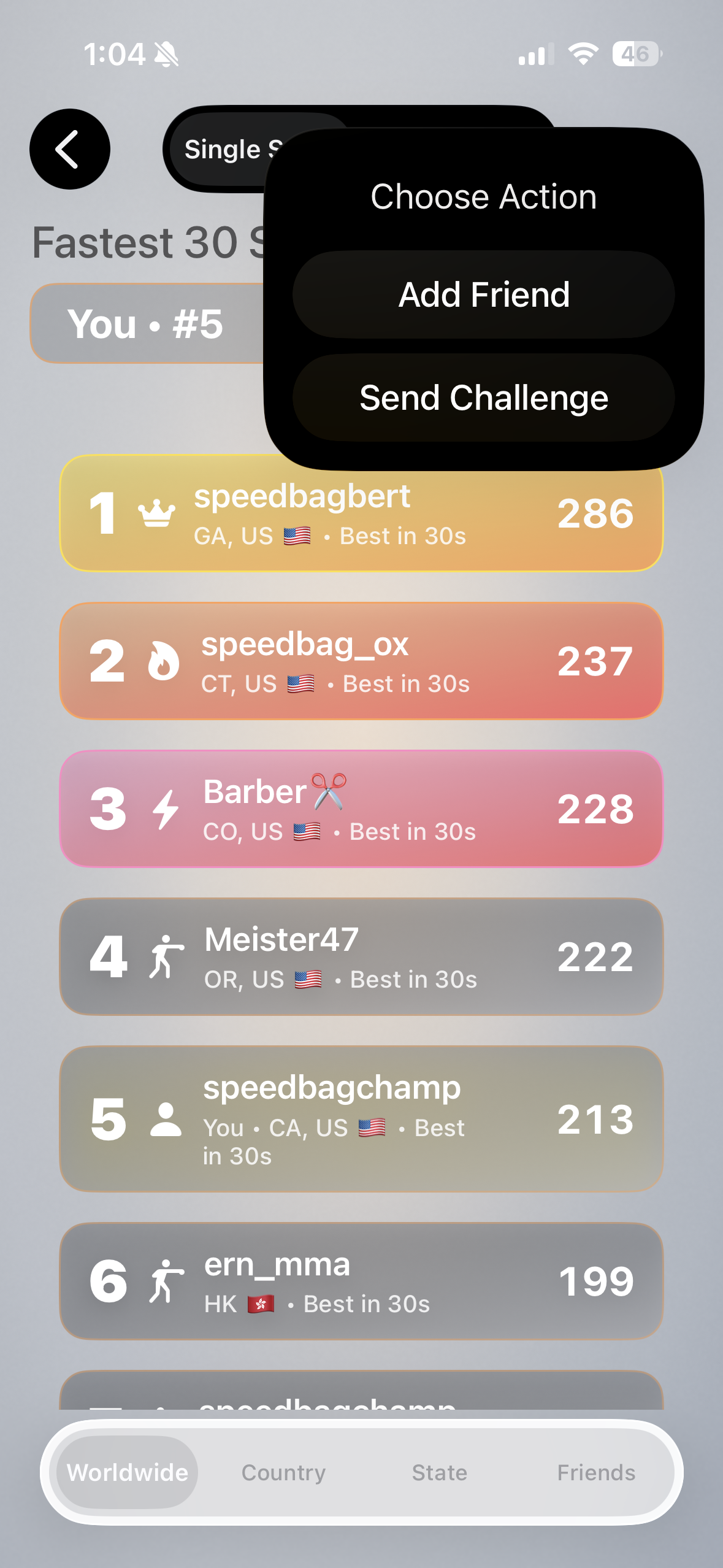 Speed bag leaderboard and challenges