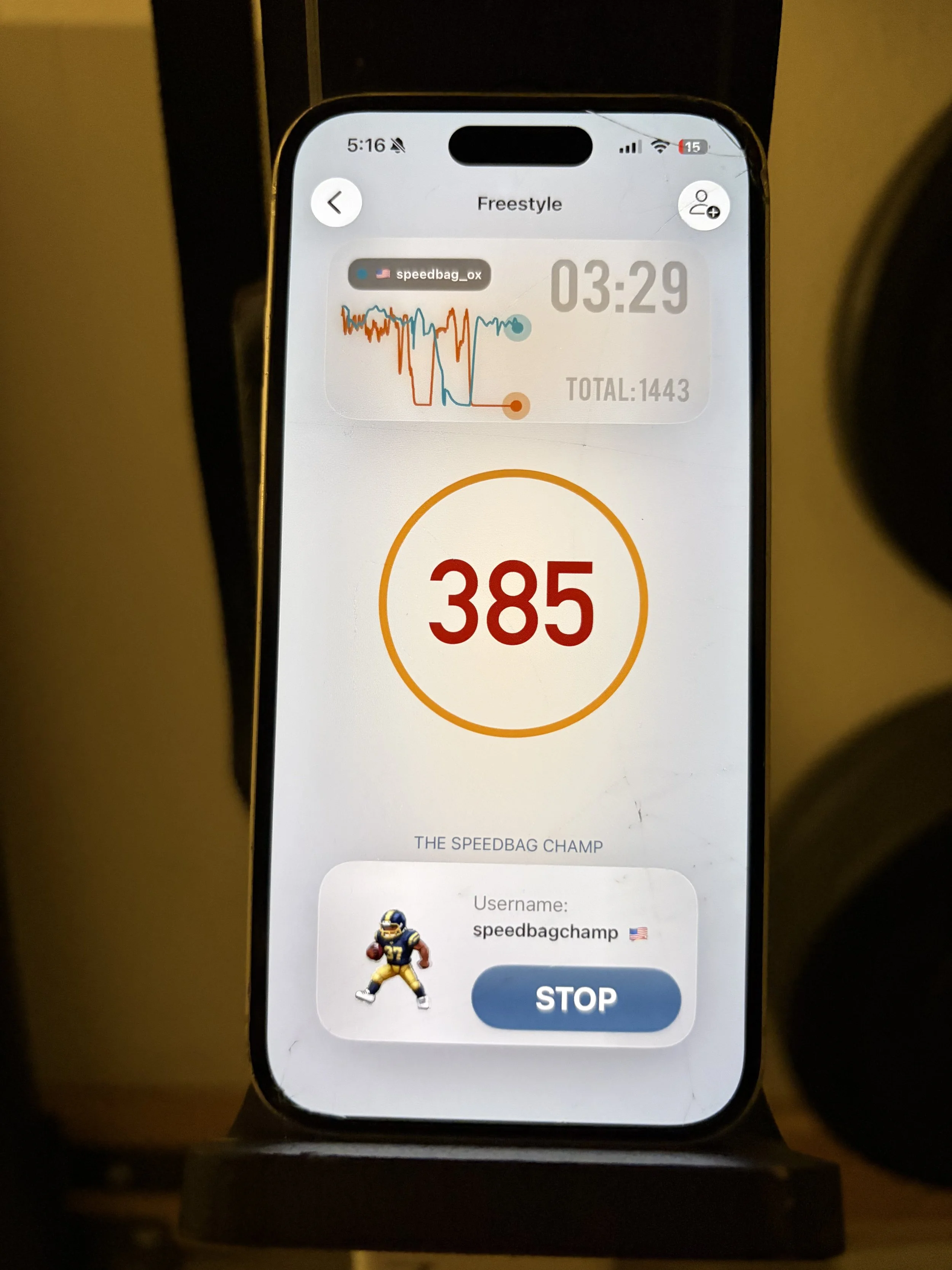 SpeedBag Champ app tracking screen