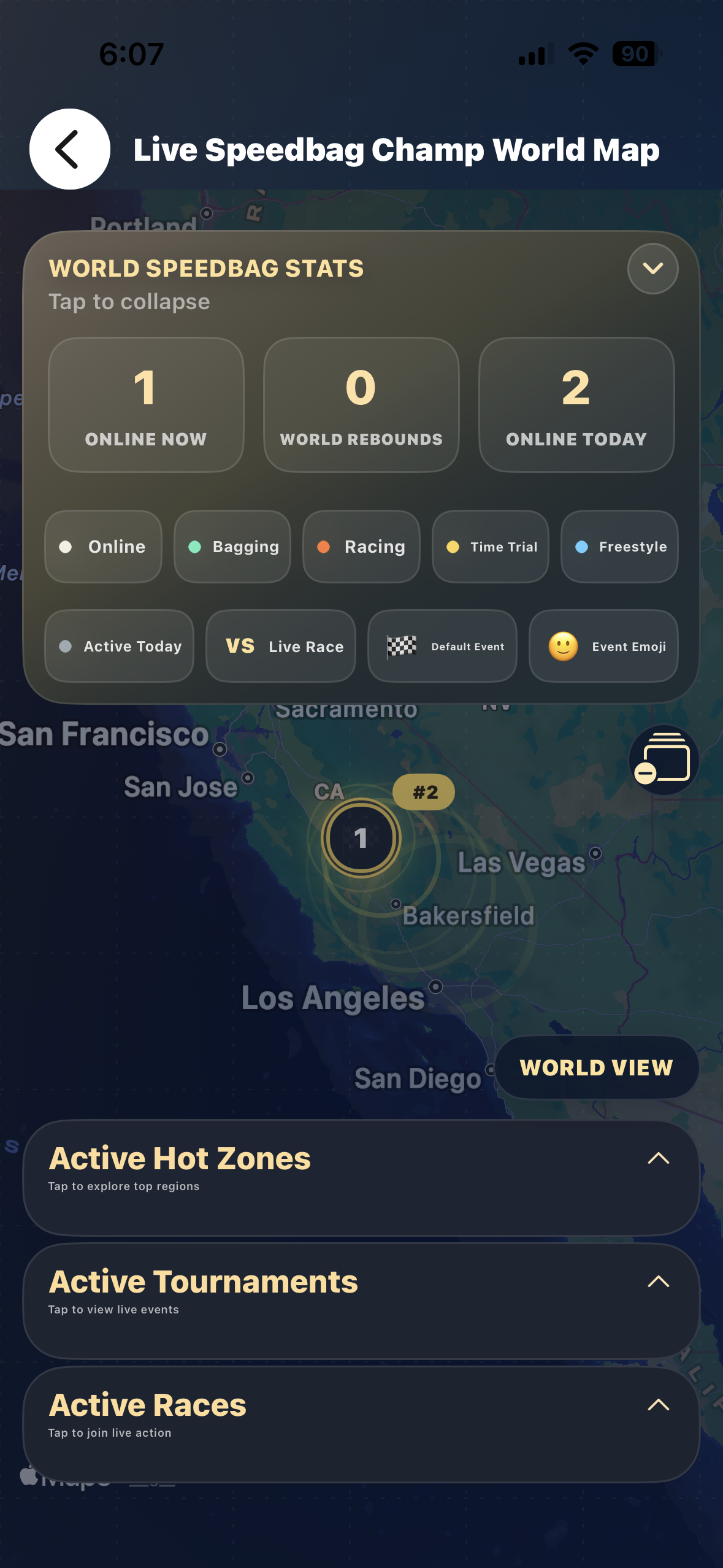 SpeedBag Champ live world map