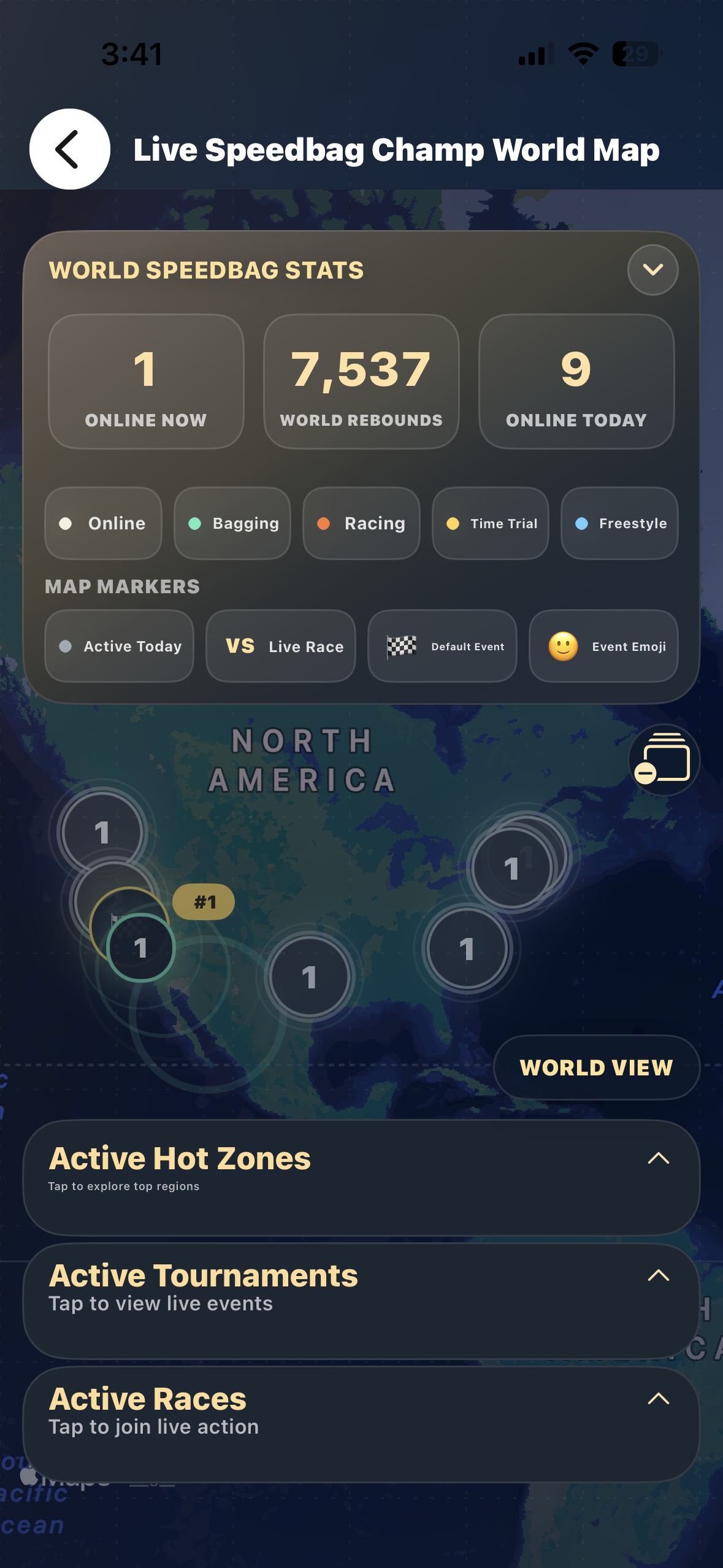 World Speedbag Stats screen