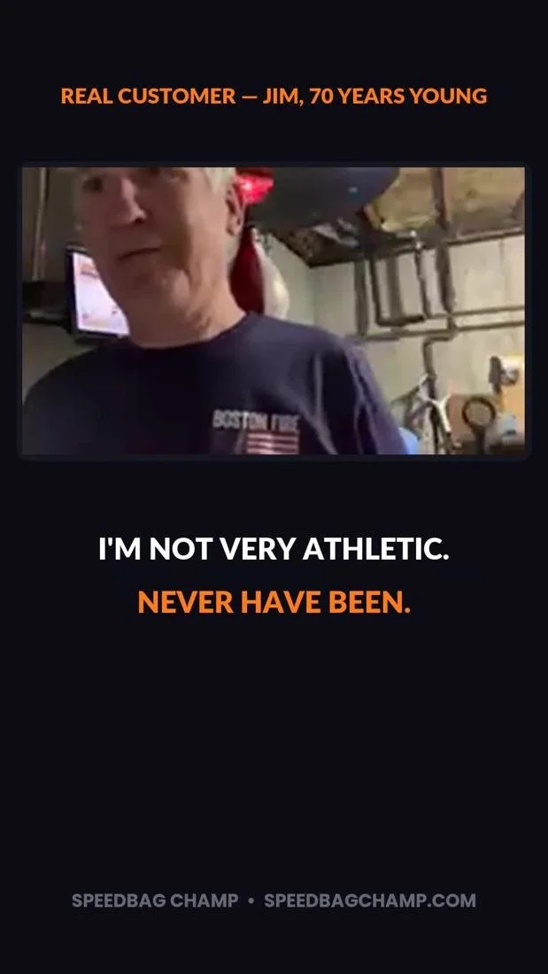 Jim, a 70-year-old customer, in his garage gym: I'm not very athletic. Never have been.