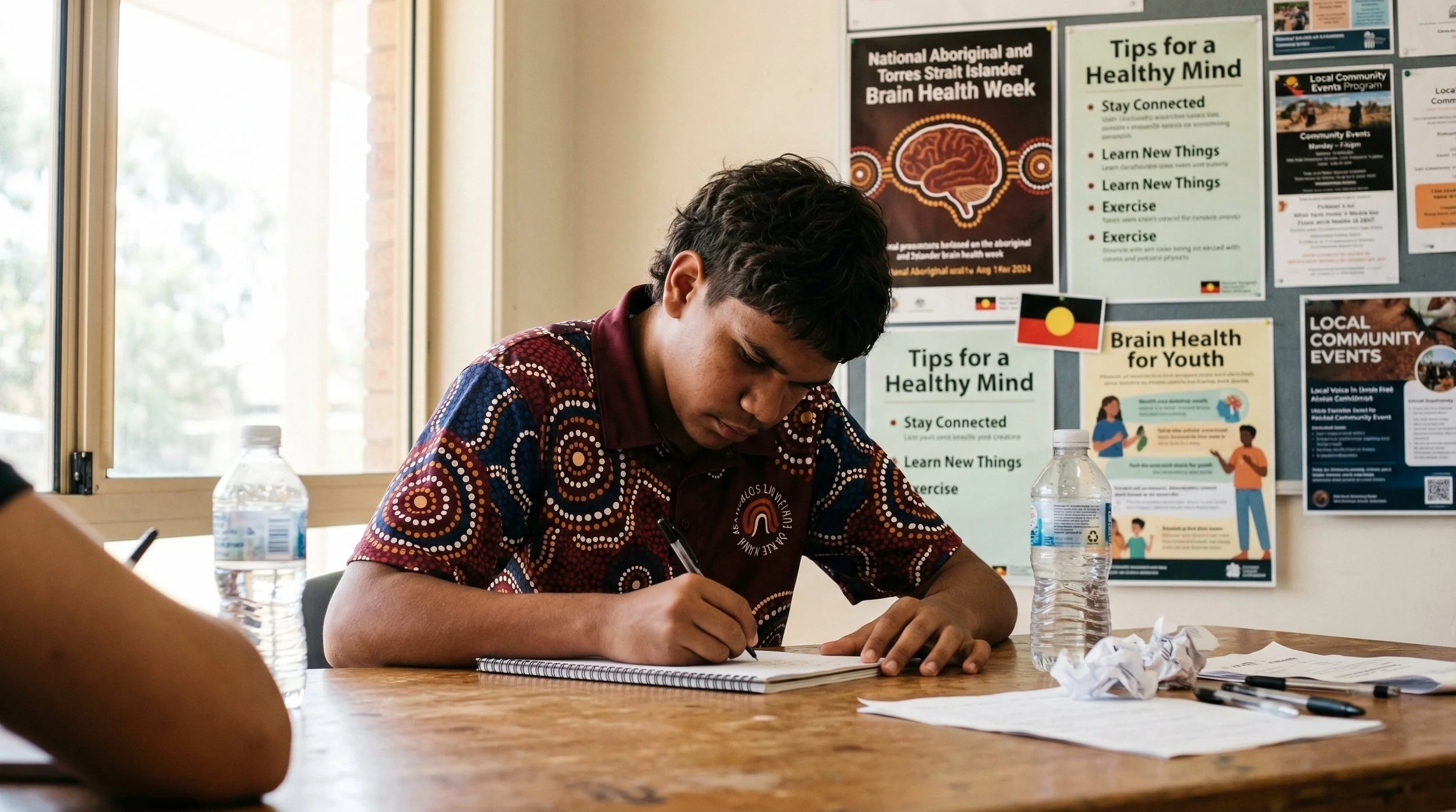 Young person engaged in indoor learning activity at Yiliyapinya