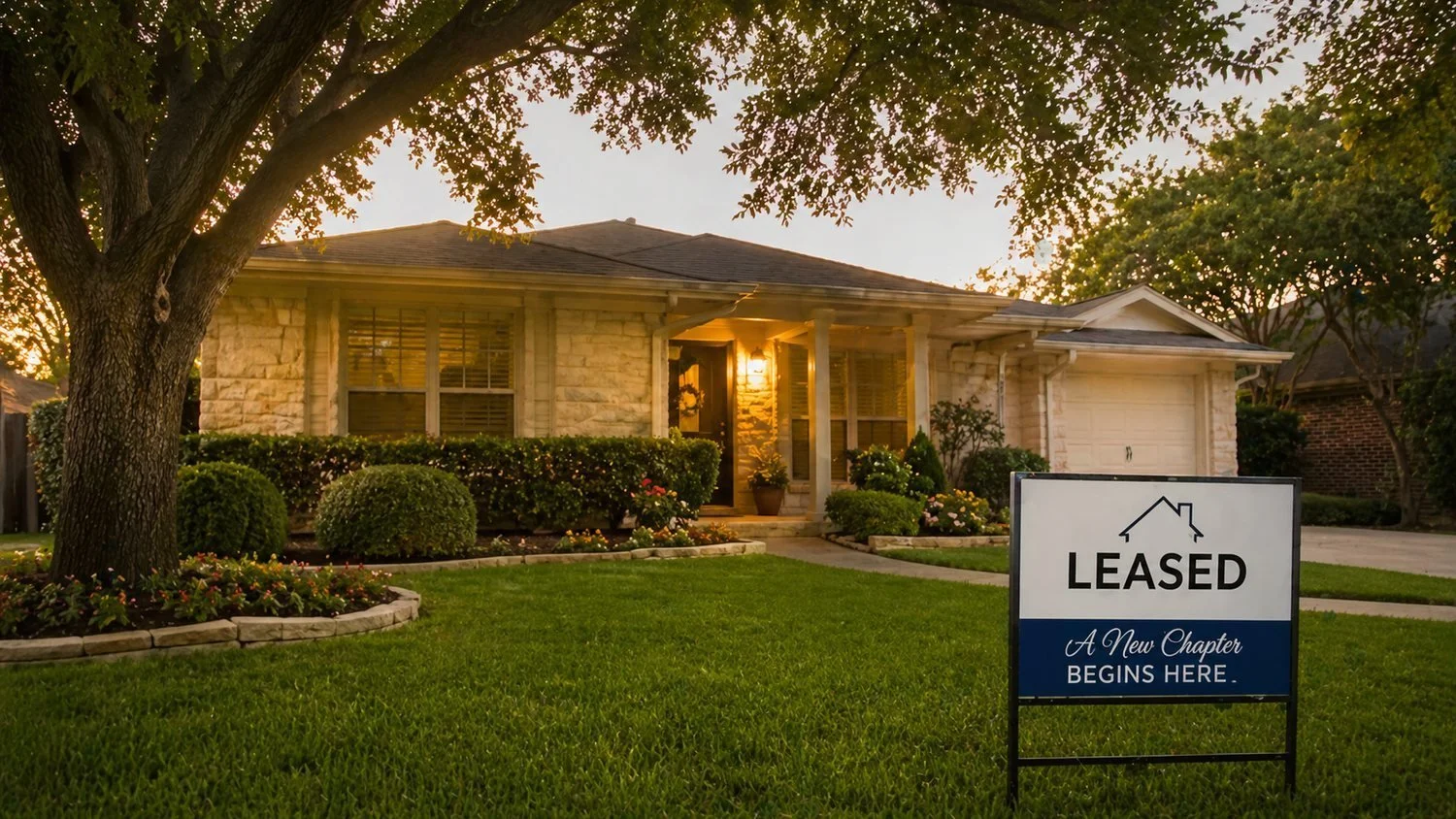 A Texas home with a Leased sign in the front yard