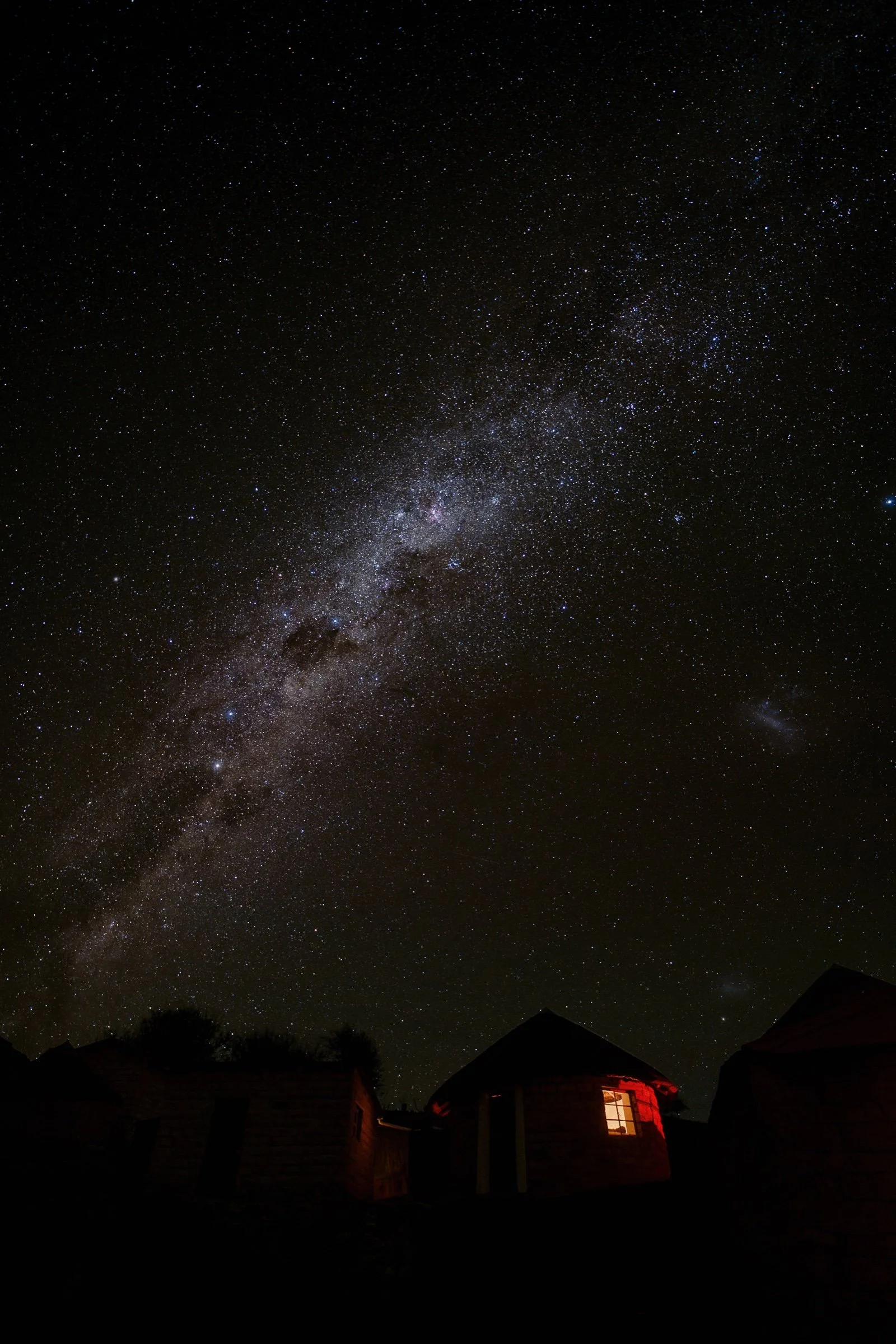 The Milky Way above the mountain huts in Lesotho