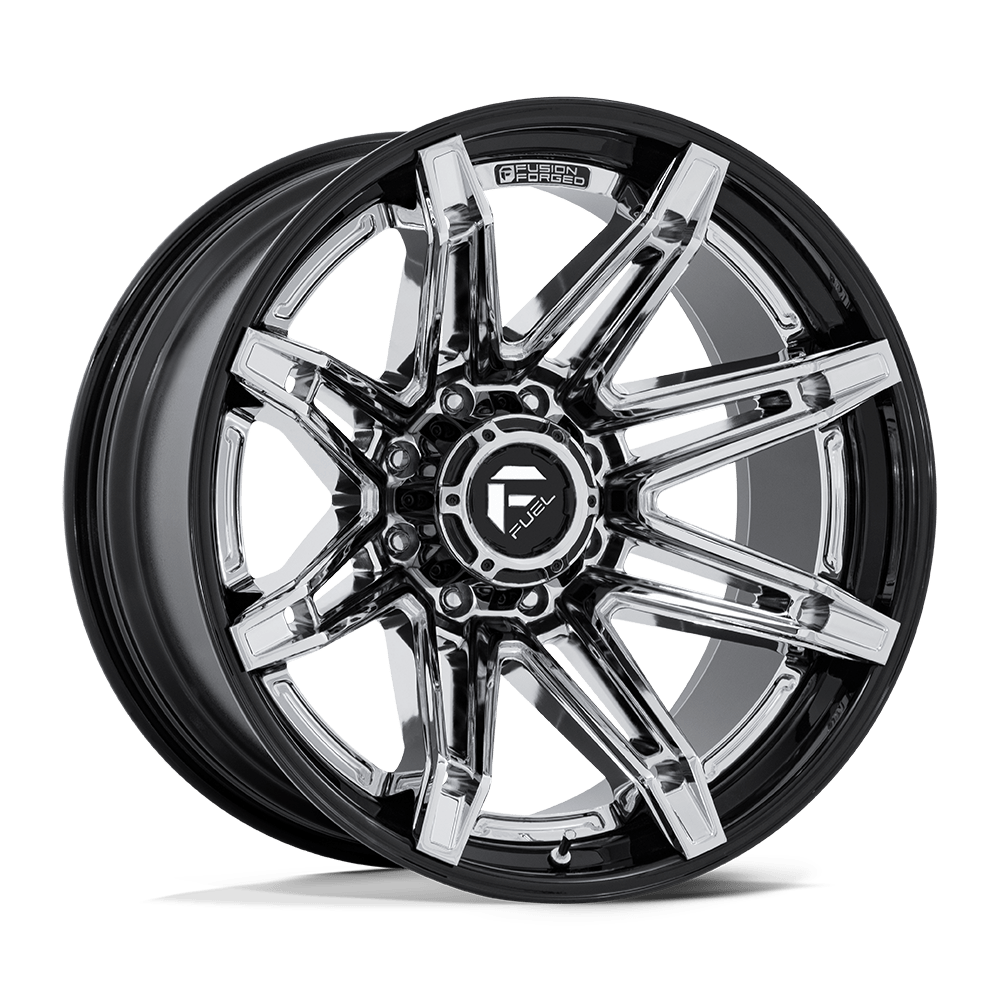 Chrome and gloss black Fusion Forged custom truck rim with a bold multi-spoke design and deep wheel barrel available through Xtreme in Bridgeville, PA
