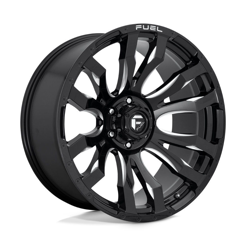 Black Fuel custom truck wheel with machined silver spoke accents and an aggressive off-road design available through Xtreme in Bridgeville, PA