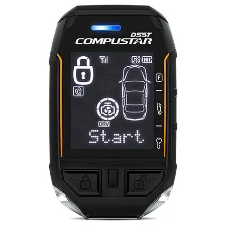 Compustar DSST two-way LCD remote starter displaying vehicle lock status, confirmation icons and a remote-start command available for professional installation at Xtreme in Bridgeville, PA