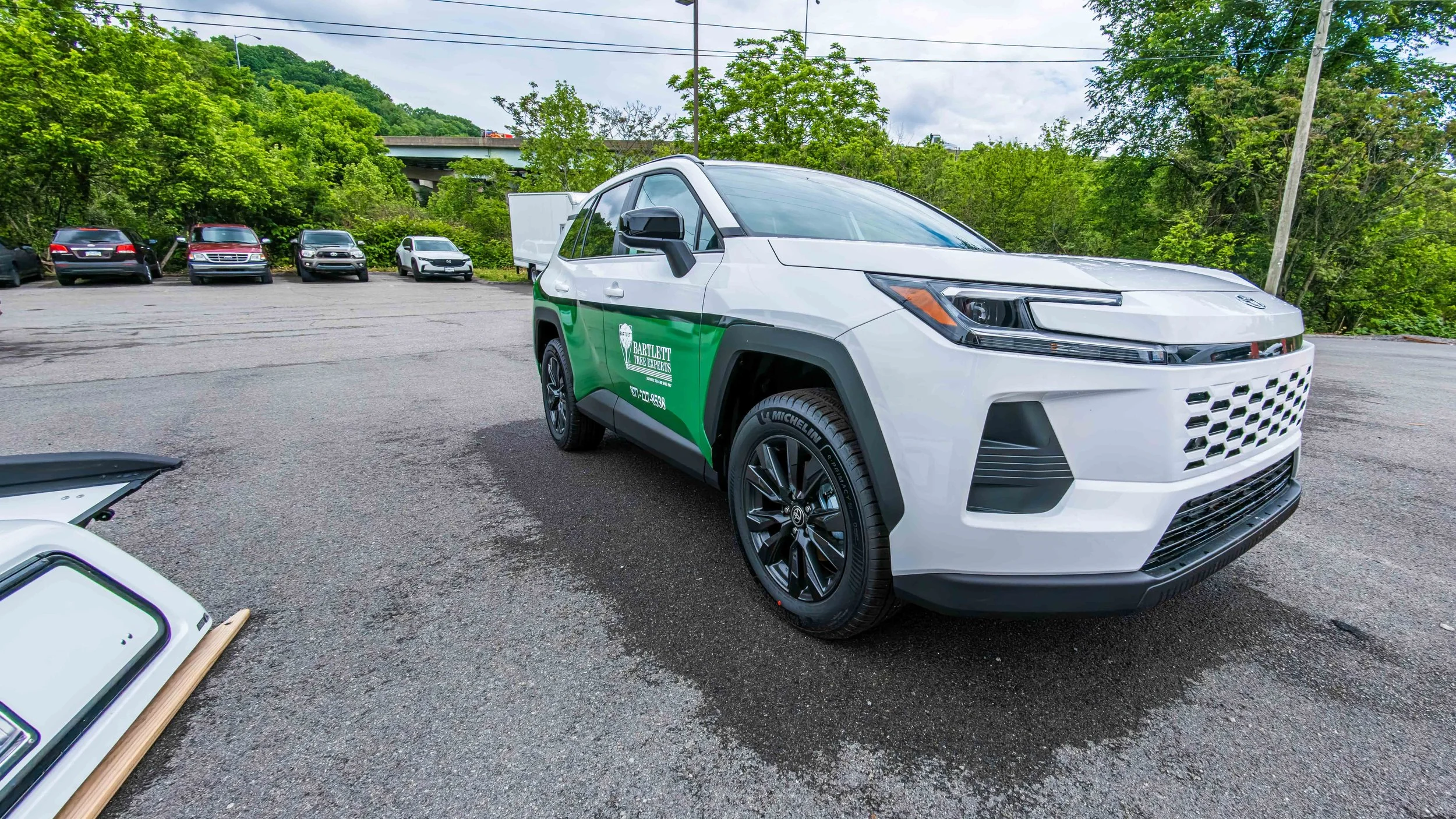 Lineup of 2026 Toyota RAV4 SUVs with matching custom fleet graphics installed by Xtreme in Bridgeville PA