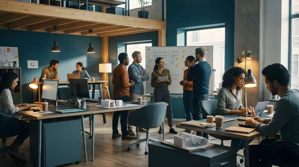 Workplace coaching session with a team