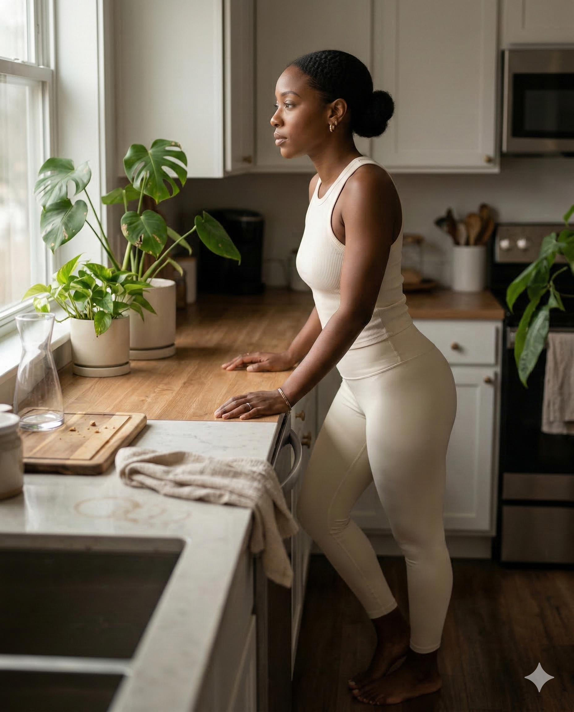Woman in morning wellness ritual