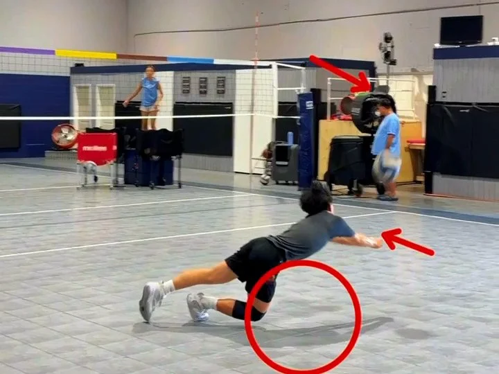 Later in the same contrast rep, the ball redirects right