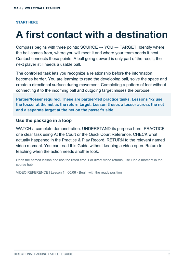 Actual Athlete Guide page 2: A first contact with a destination.