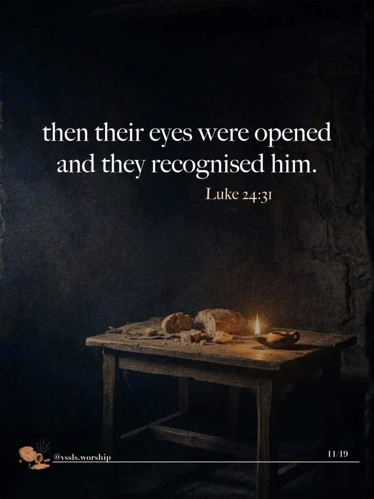 then their eyes were opened and they recognised him. — Luke 24:31