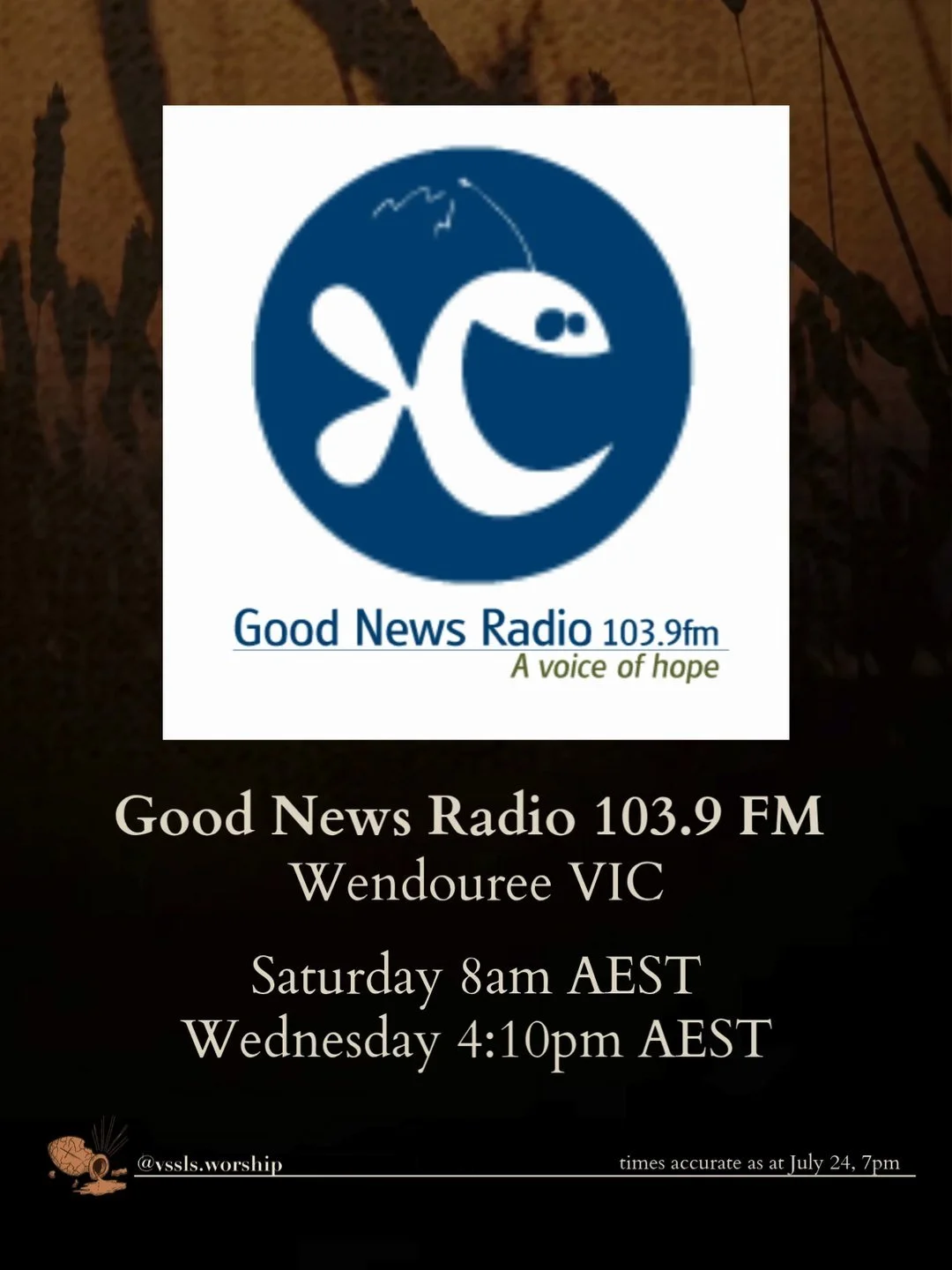 Good News Radio 103.9 FM Wendouree VIC Saturday 8am AEST · Wednesday 4:10pm AEST