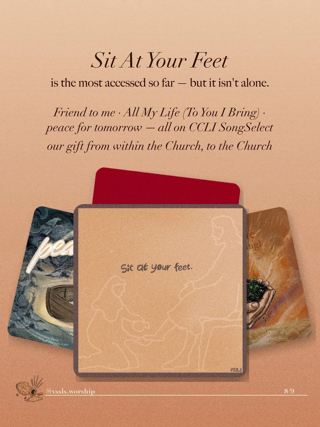 Sit At Your Feet is the most accessed so far — but it isn’t alone. Friend to me · All My Life (To You I Bring) · peace for tomorrow — all on CCLI SongSelect our gift from within the Church, to the Church