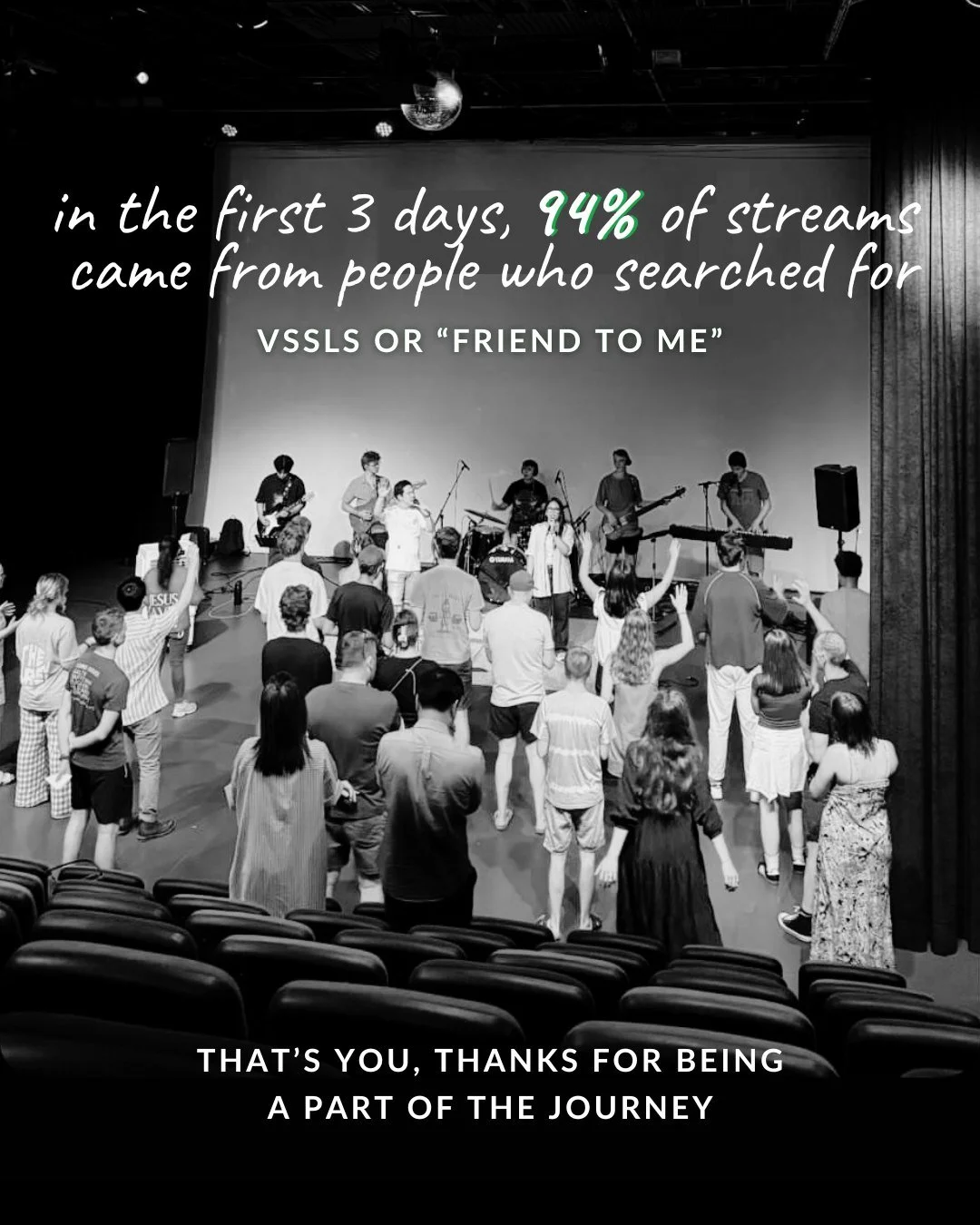 in the first 3 days, 94% of streams came from people who searched for vssls or “Friend to me” that’s you, thanks for being a part of the journey