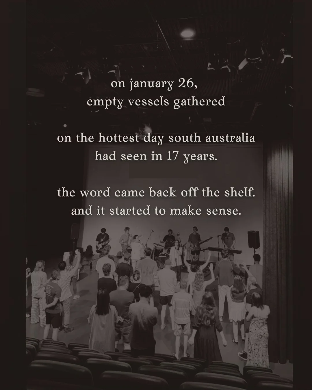 on january 26, empty vessels gathered on the hottest day south australia had seen in 17 years. the word came back off the shelf. and it started to make sense.